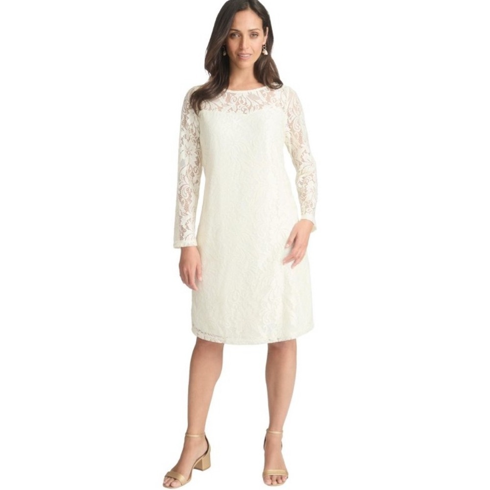Jessica London White Lace Long Sleeve Lined Straight Dress Size 34W NWOT